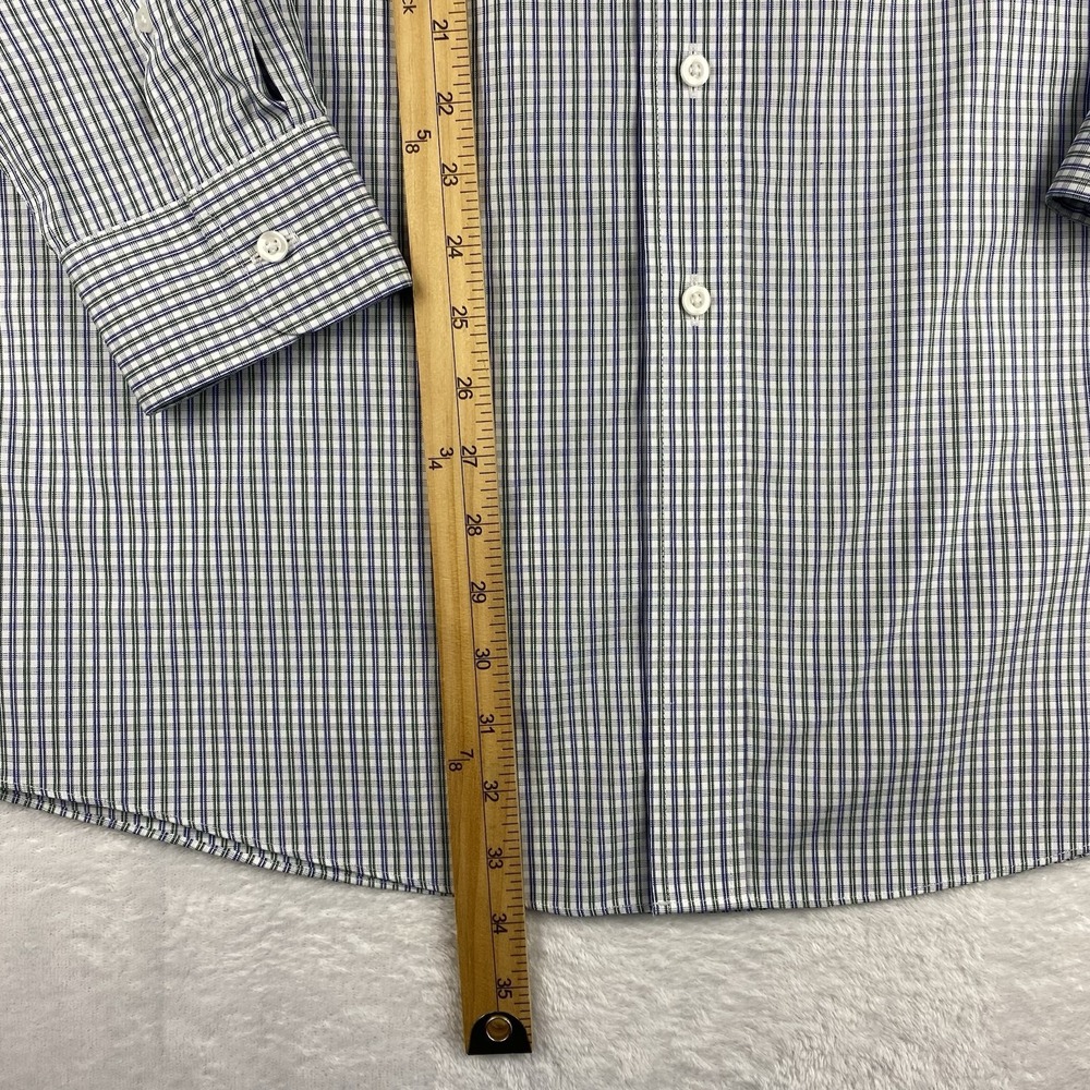 Roundtree & Yorke Gold Label Dress Shirt Mens 17-35 Blue-Green Checks No Iron - Picture 4 of 7